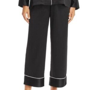 Natori private luxuries  black satin pajama pants with white piping Size small